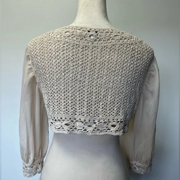 Crochet Sheer Cream Cover Up Women’s Size Medium - Picture 6 of 8